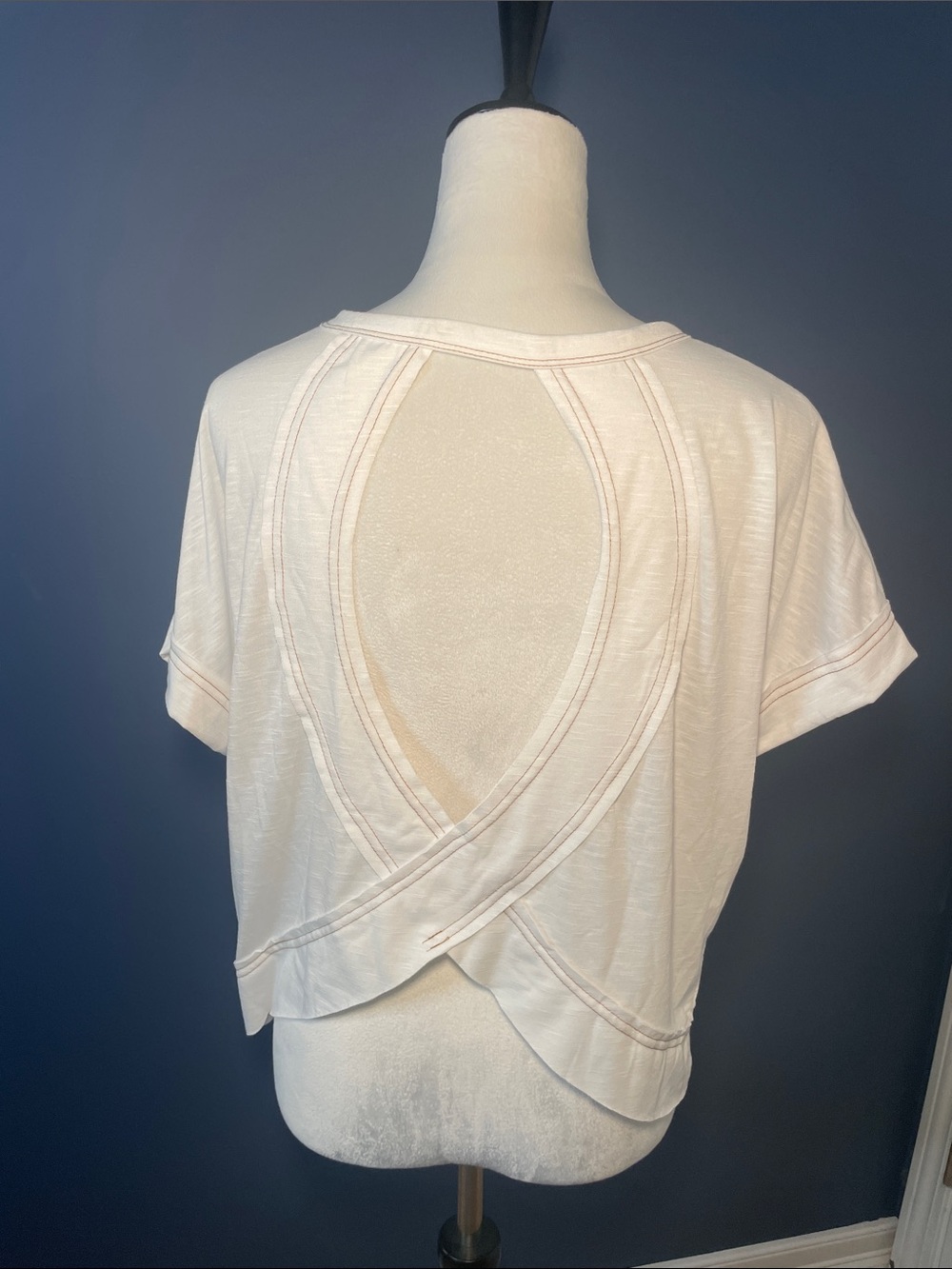 White Open-Back Short Sleeve Women's Top